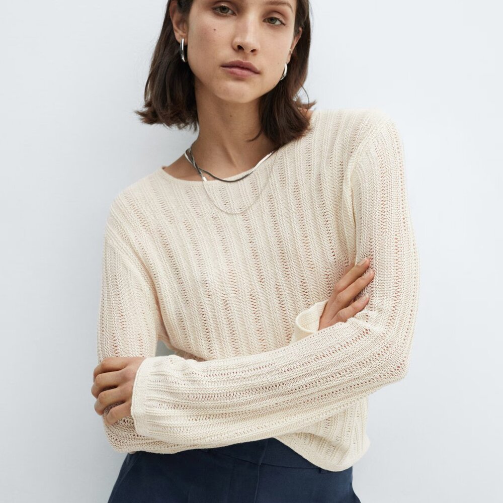 Mango Flared-sleeve unstitched sweater [White]
